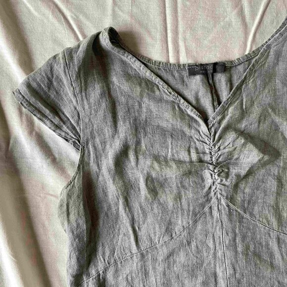 Pisache Linen Soft Grey Relaxed V-Neck Dress Summer - Picture 2 of 5